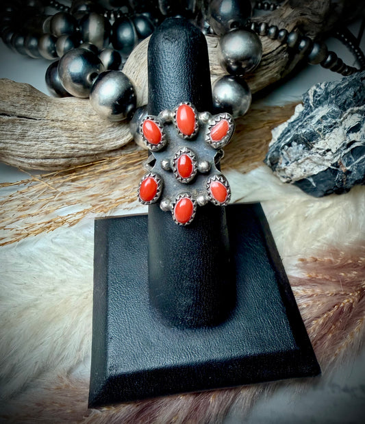 Vintage Red Coral Multi-Stone Ring