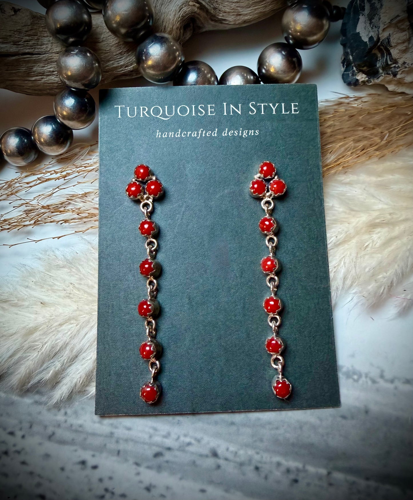 Red Coral Dangle Earrings