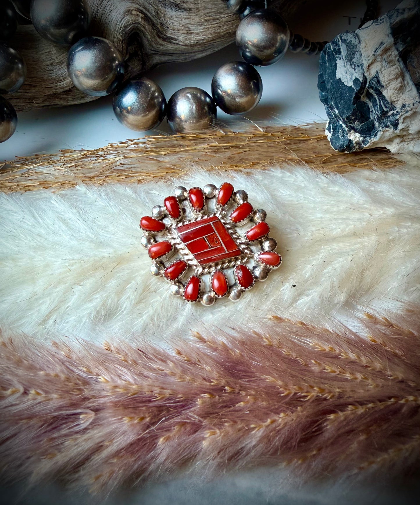 Red Coral Inlay Pin