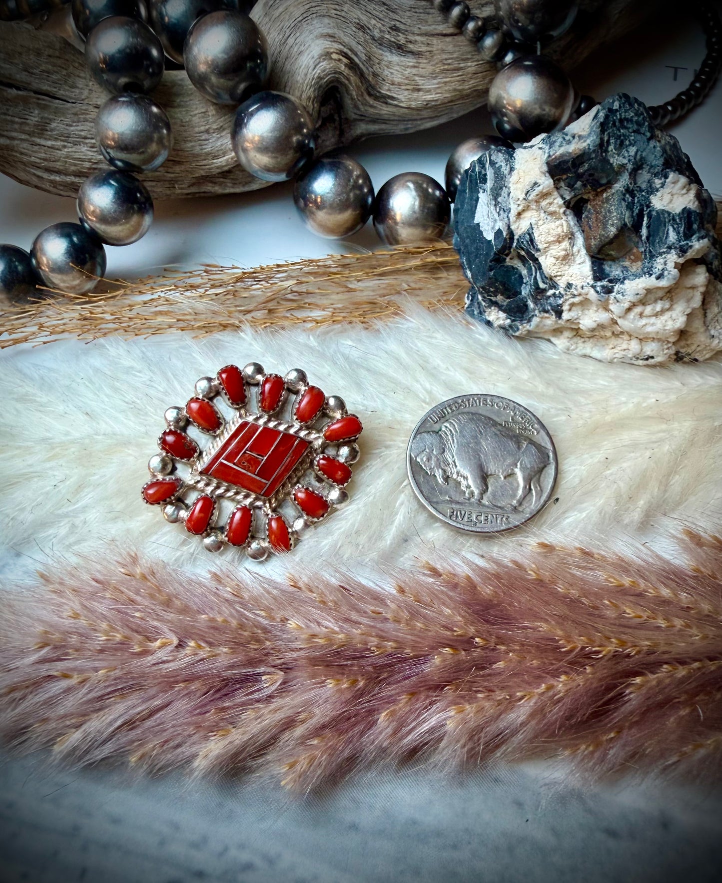 Red Coral Inlay Pin