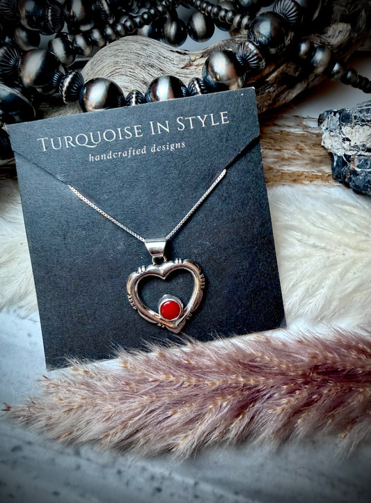 Red Coral Heart Pendant Necklace