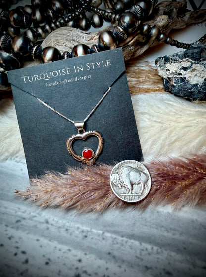 Red Coral Heart Pendant Necklace