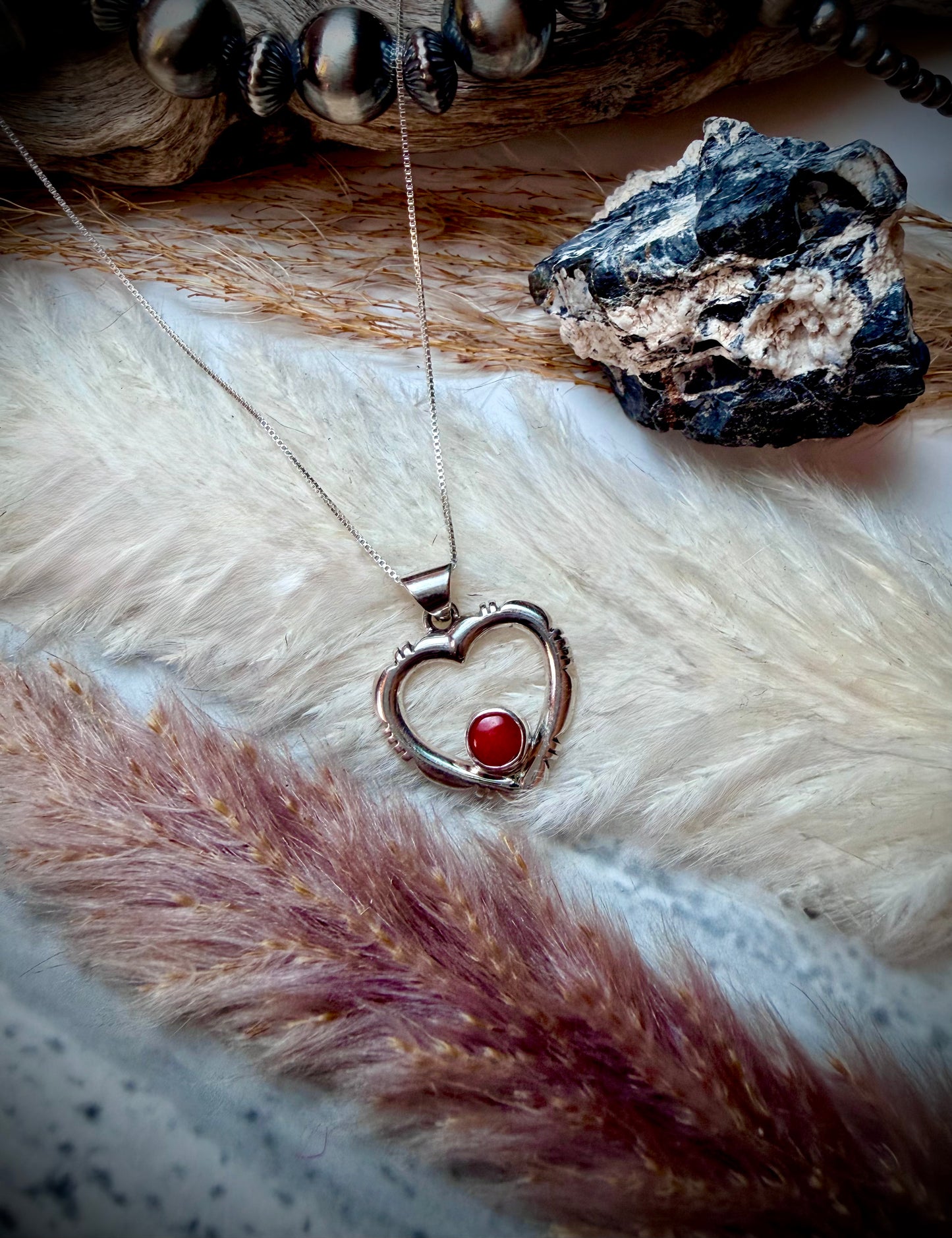 Red Coral Heart Pendant Necklace