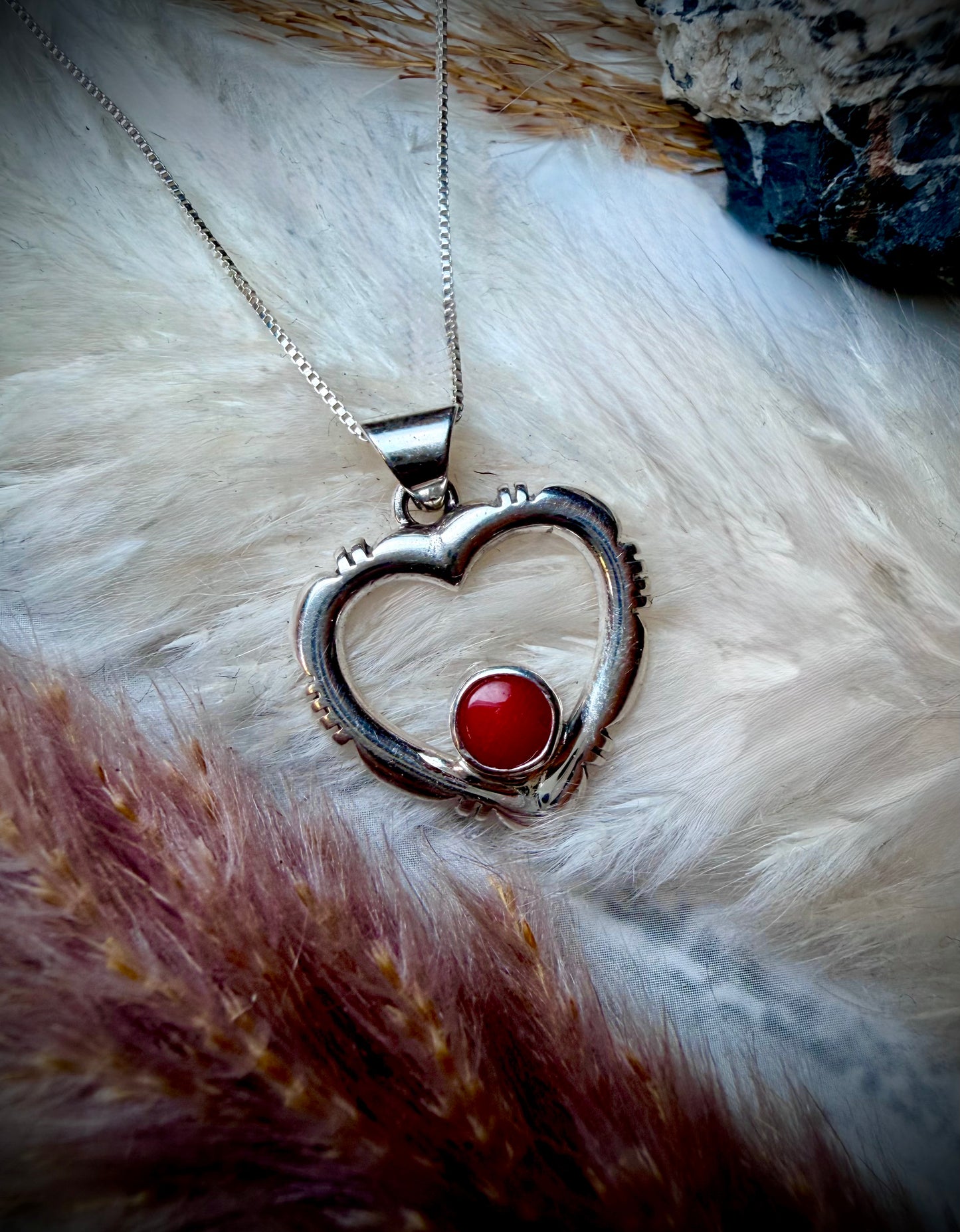 Red Coral Heart Pendant Necklace
