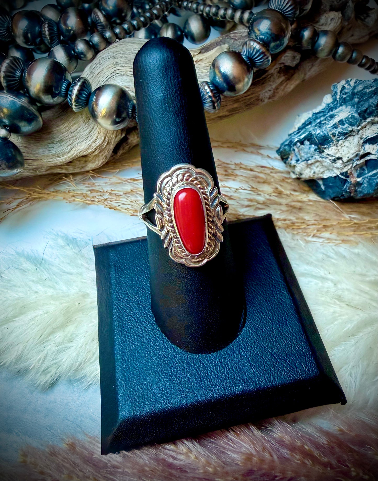 Single Stone Red Coral Ring