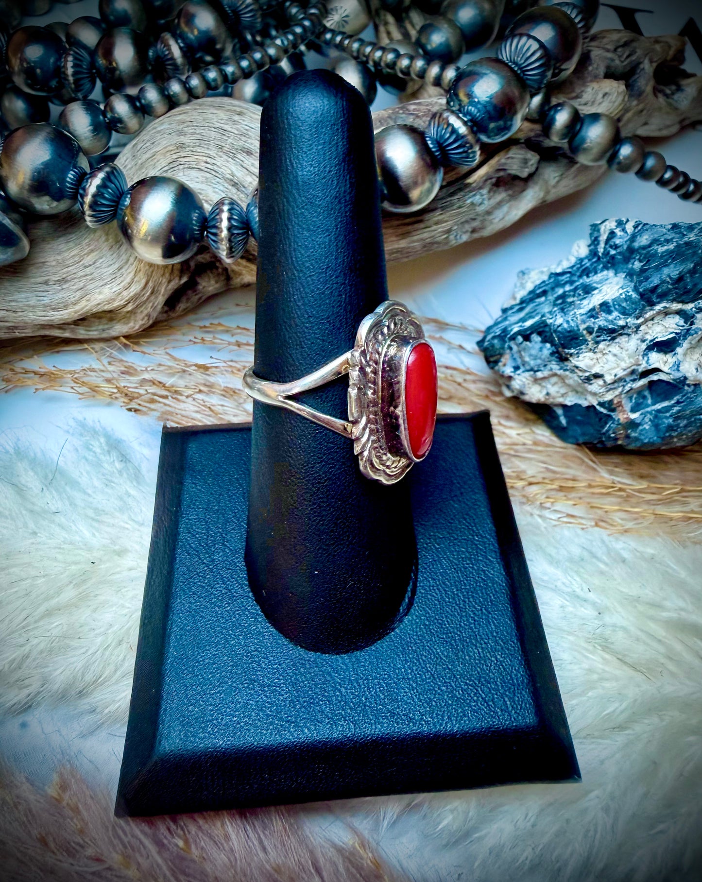Single Stone Red Coral Ring