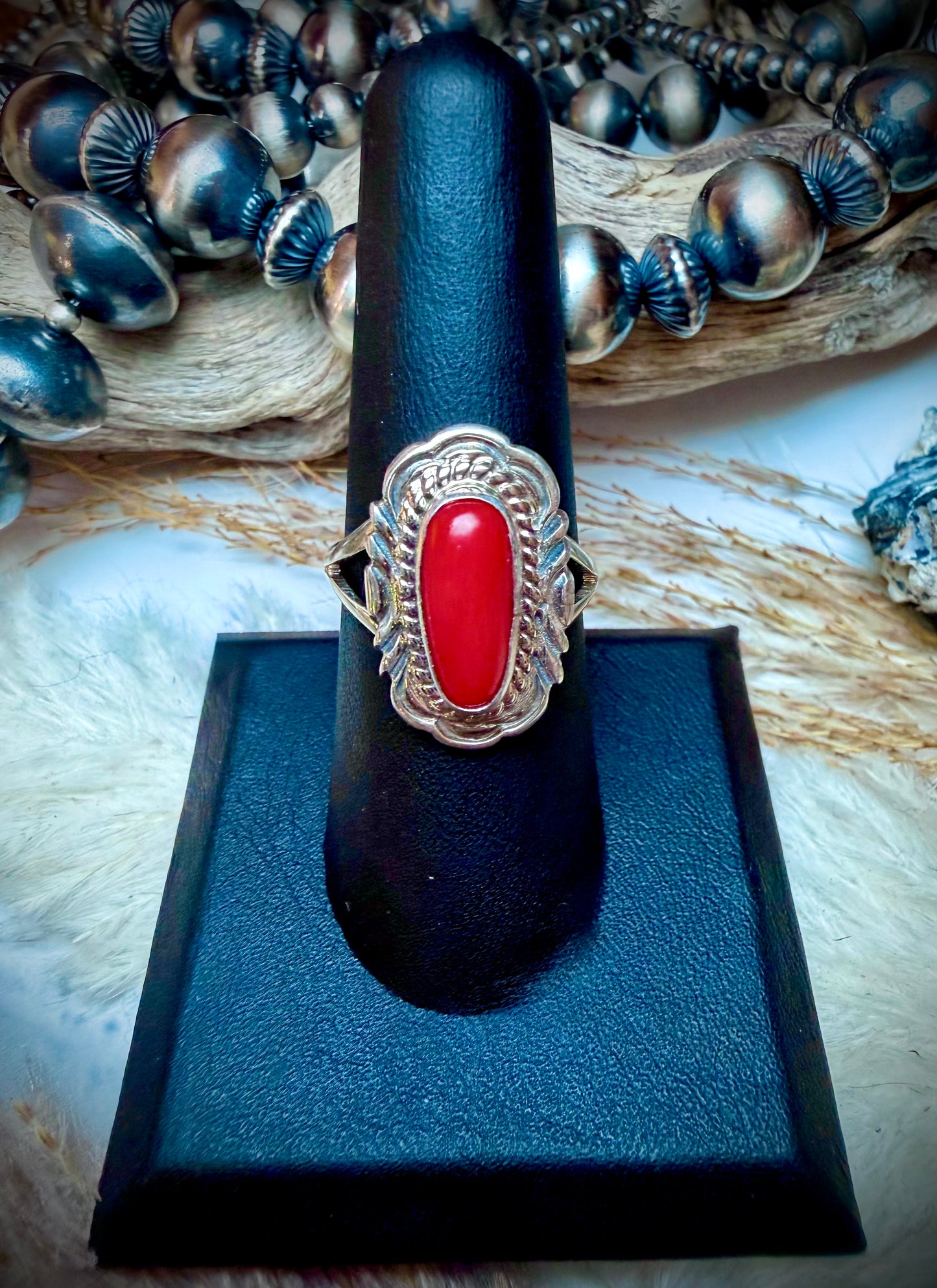 Single Stone Red Coral Ring