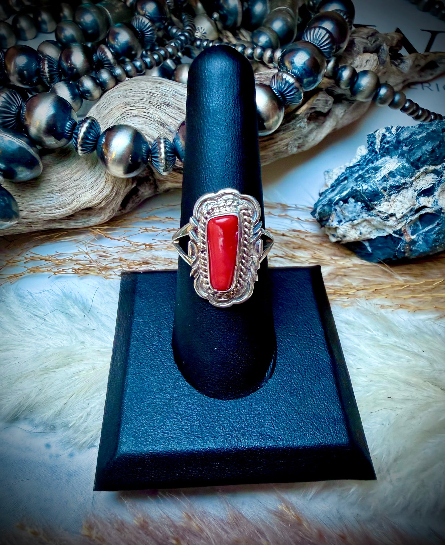 Single Stone Red Coral Ring