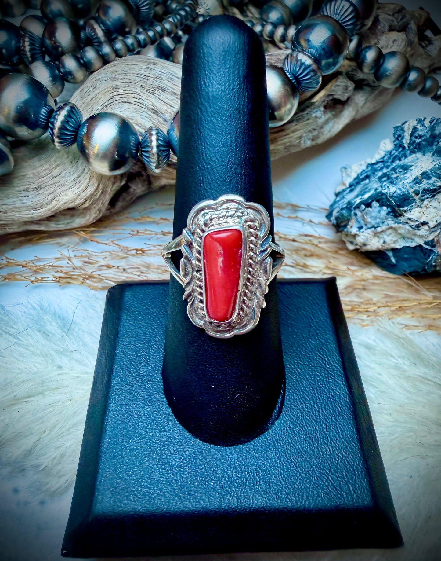 Single Stone Red Coral Ring