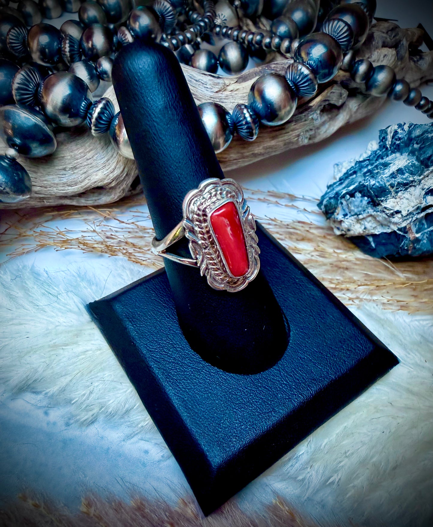 Single Stone Red Coral Ring