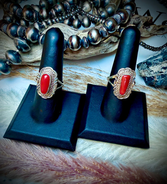 Single Stone Red Coral Ring