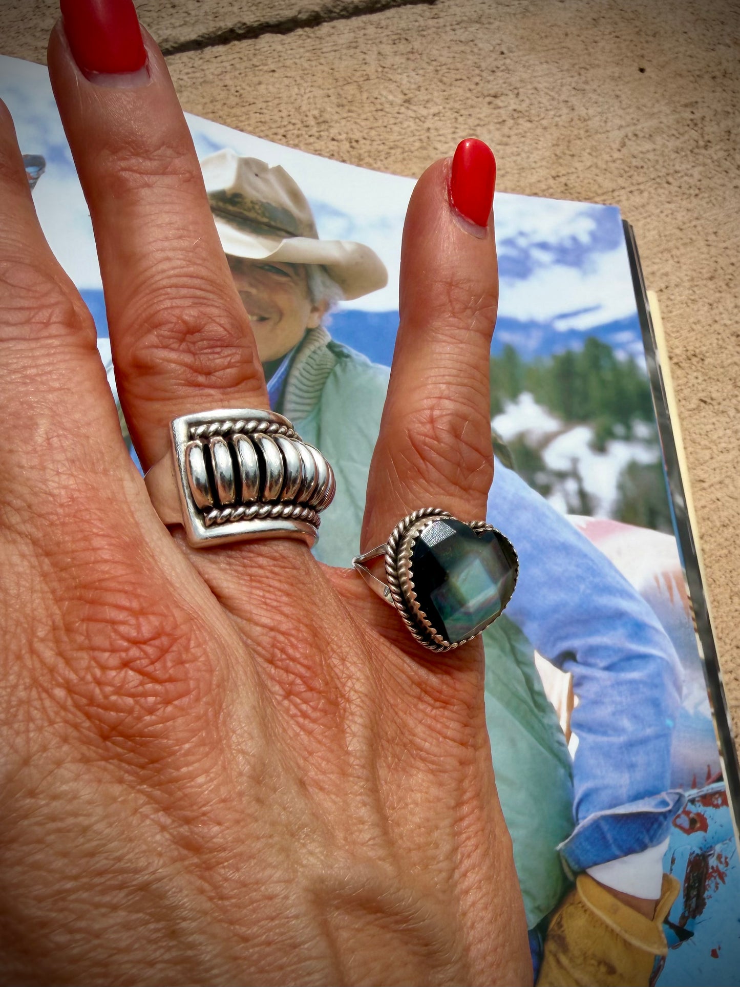 Faceted Abalone Heart Ring- 7