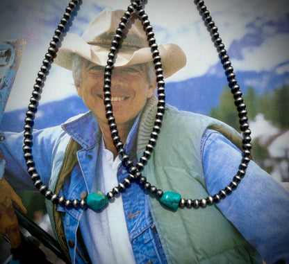 14" 4mm Sterling Pearl & Turquoise Necklace