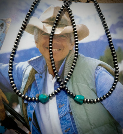 14" 4mm Sterling Pearl & Turquoise Necklace