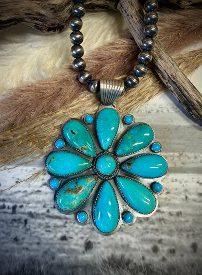 Huge Thunder Creek Turquoise Cluster Pendant