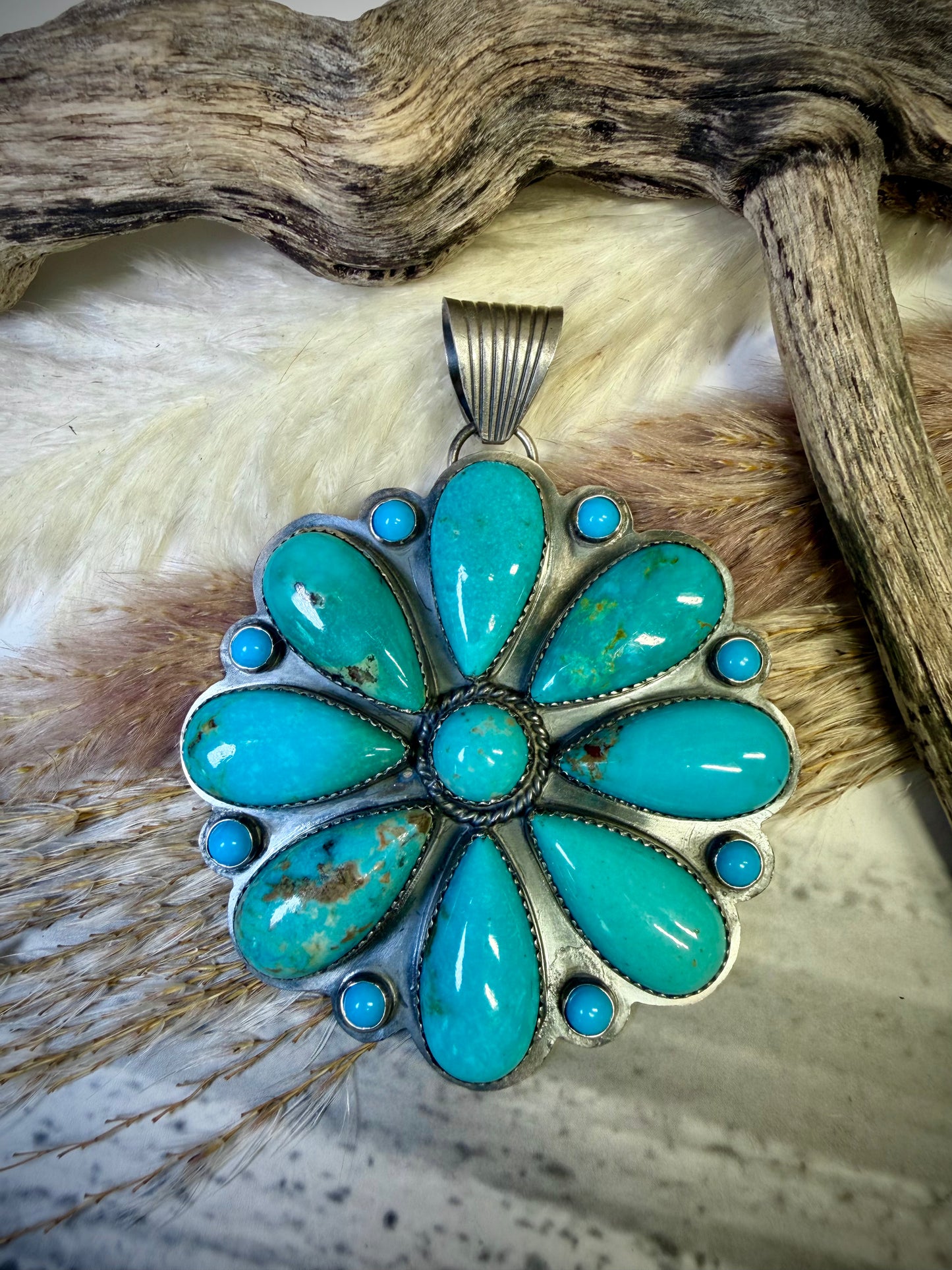 Huge Thunder Creek Turquoise Cluster Pendant