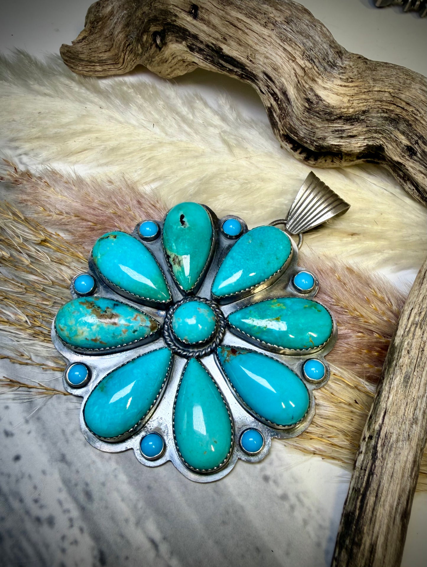Huge Thunder Creek Turquoise Cluster Pendant