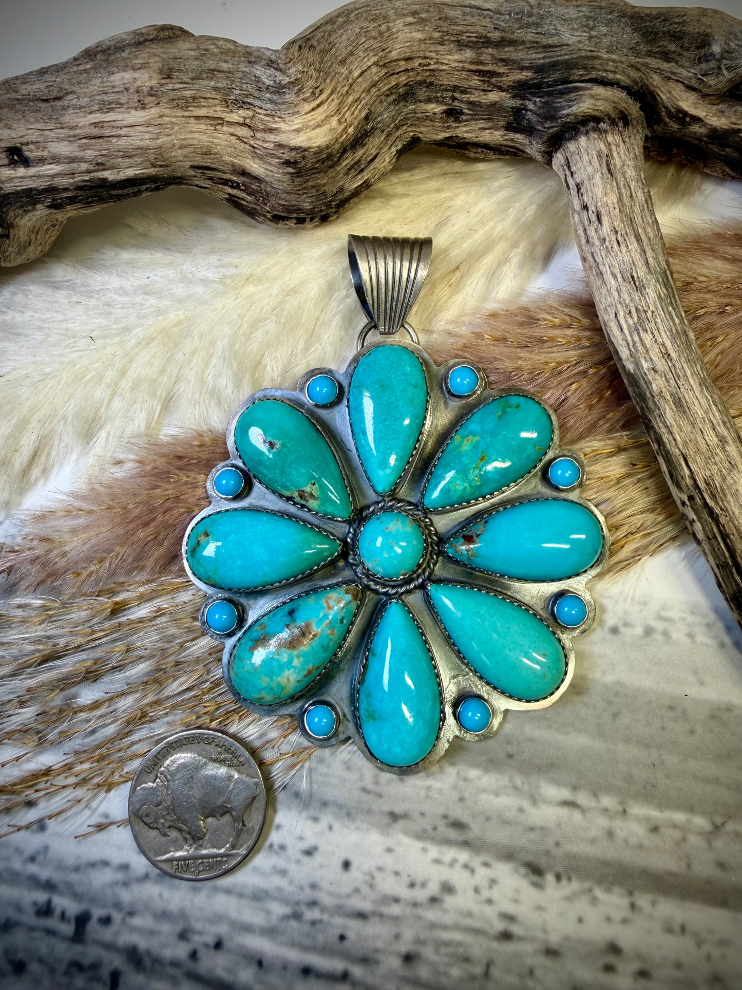 Huge Thunder Creek Turquoise Cluster Pendant