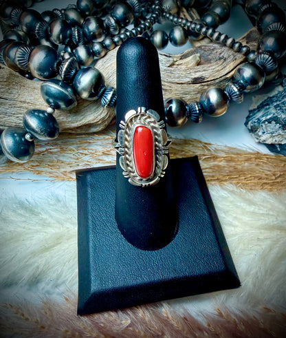 Single Stone Red Coral Ring