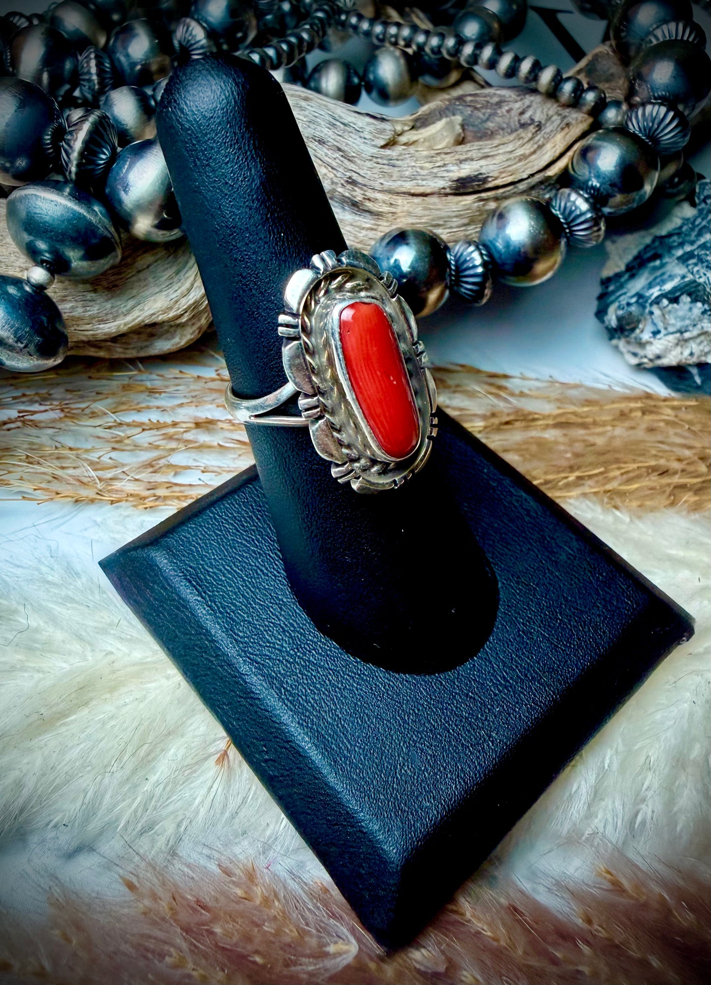 Single Stone Red Coral Ring