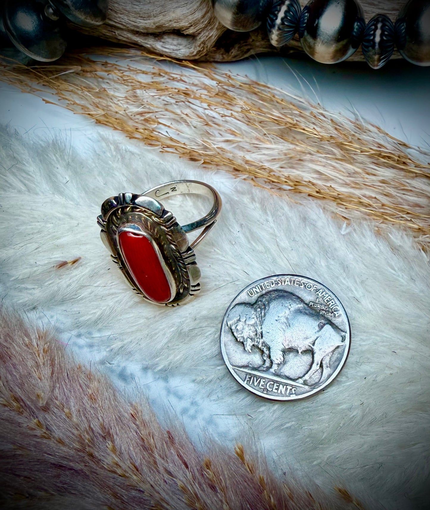 Single Stone Red Coral Ring