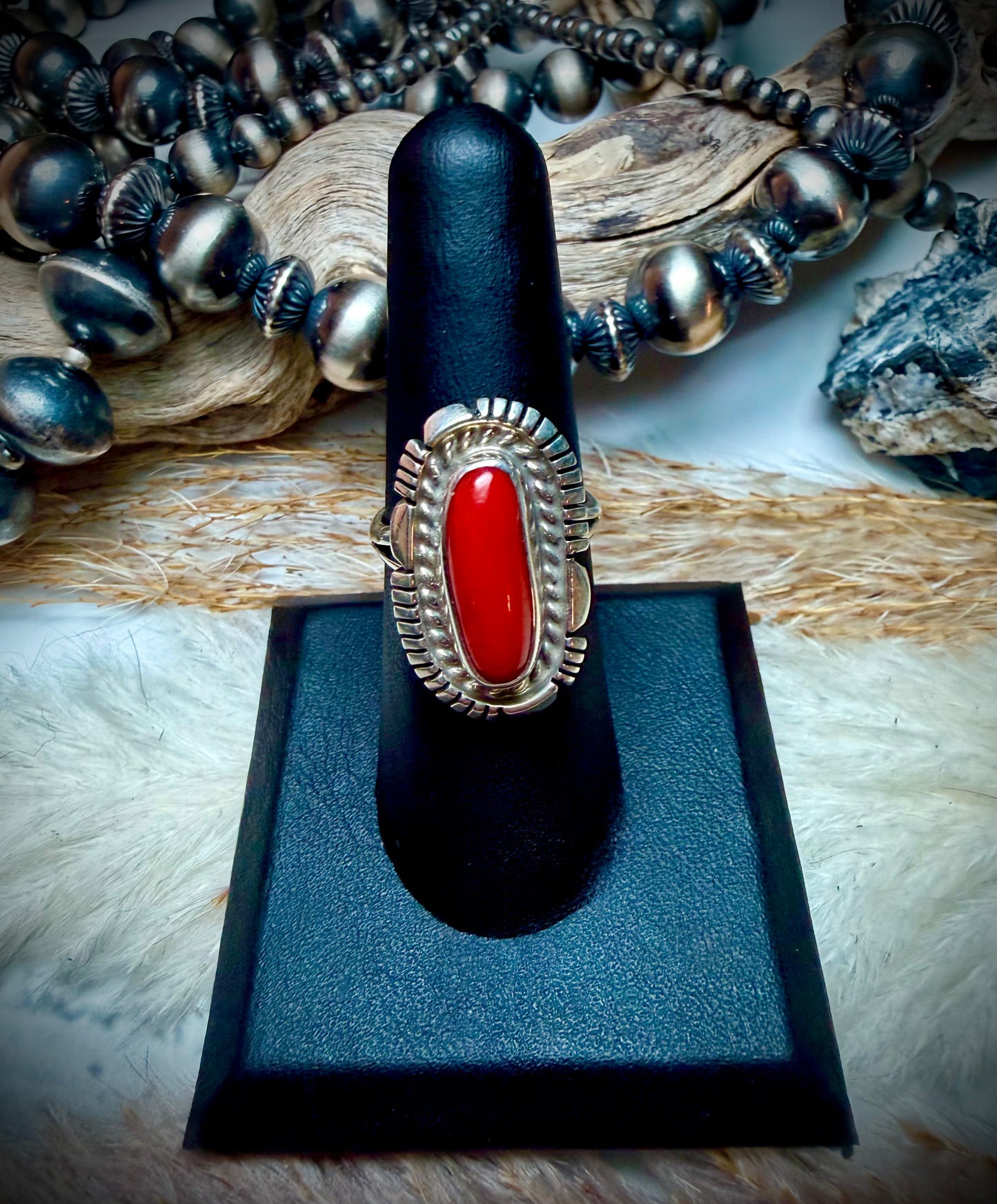 Single Stone Red Coral Ring