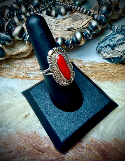 Single Stone Red Coral Ring