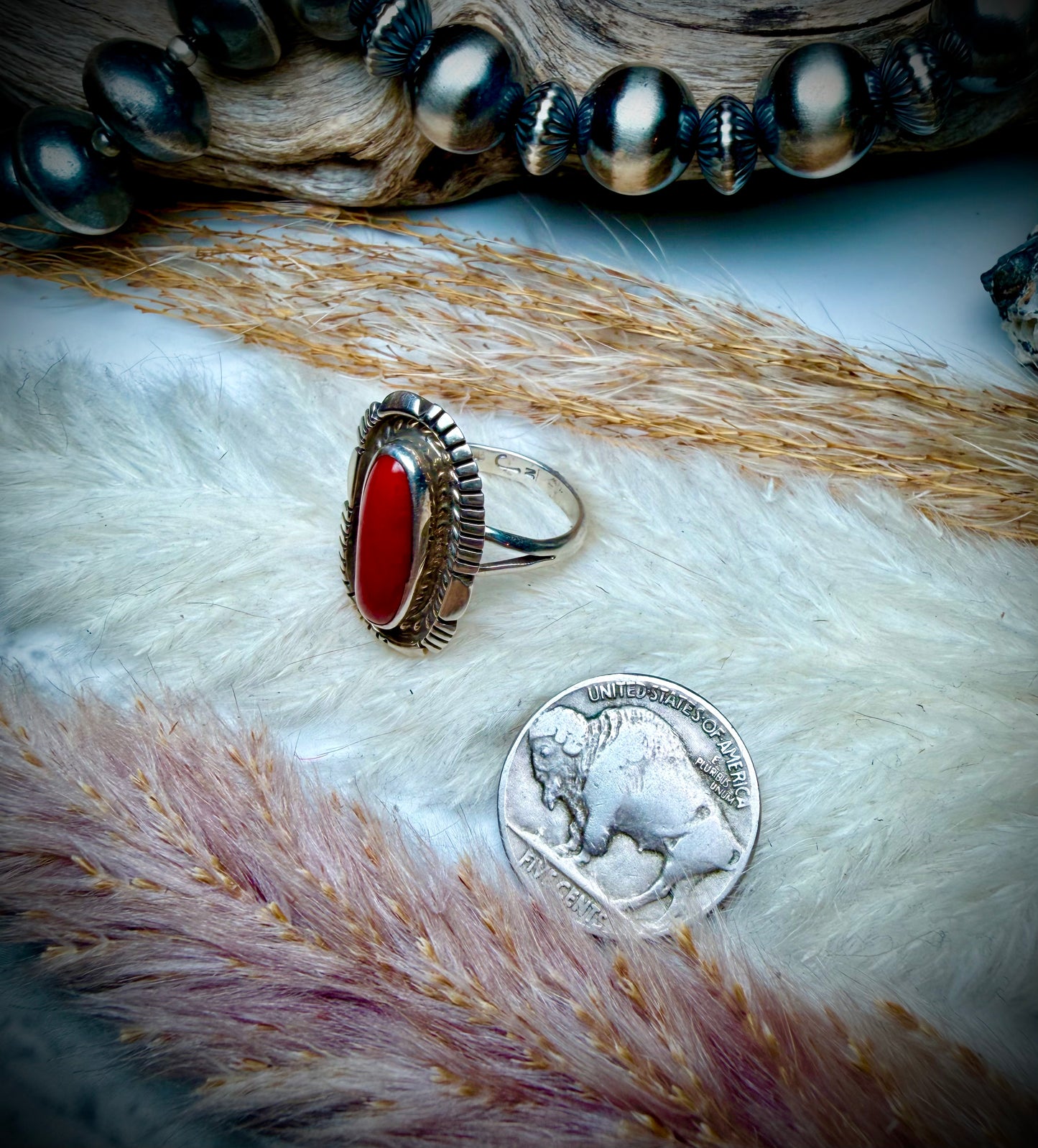 Single Stone Red Coral Ring