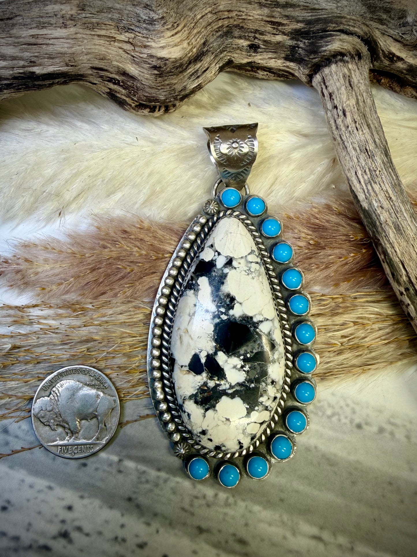 White Buffalo & Sleeping Beauty Pendant
