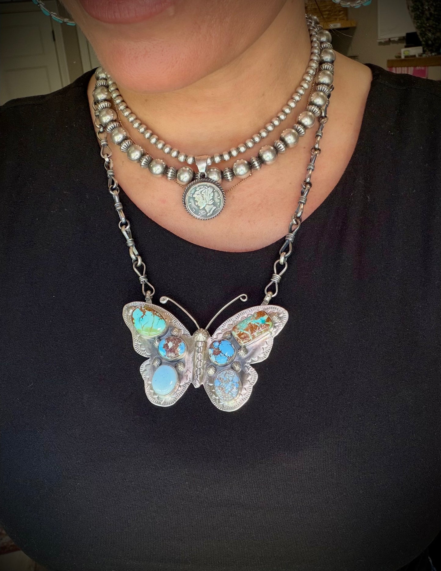 Jeff Largo Turquoise Butterfly Necklace