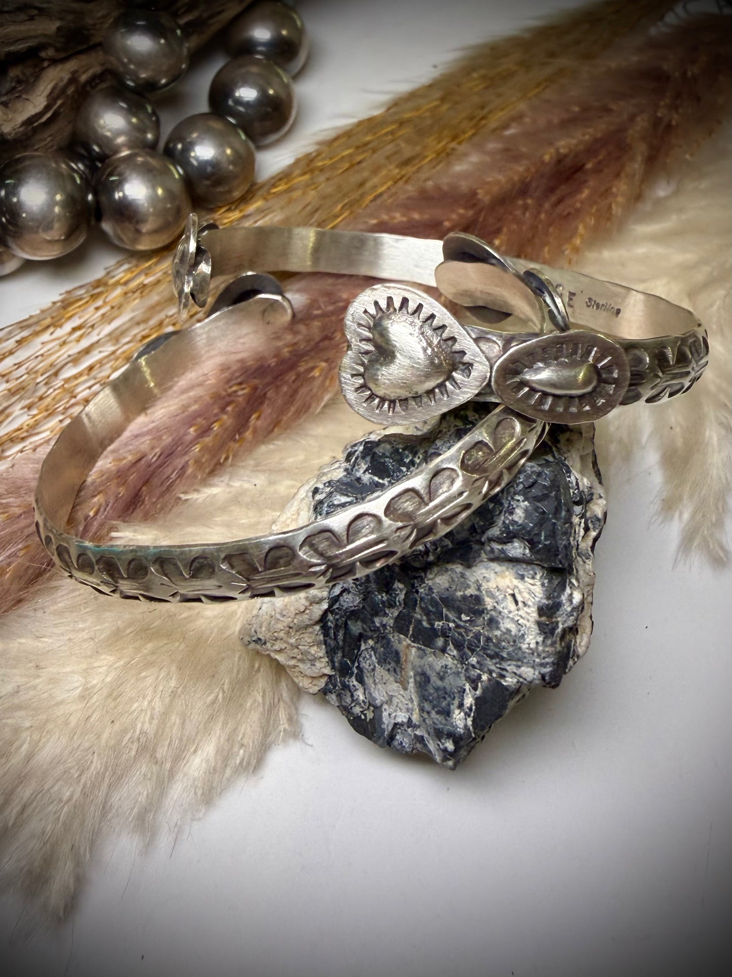 Sterling Heart Cuff by Chris Etsitty- Butterfly Stamp