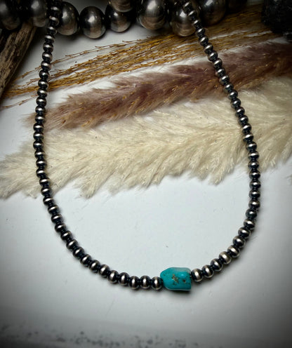 14" 4mm Sterling Pearl & Turquoise Necklace