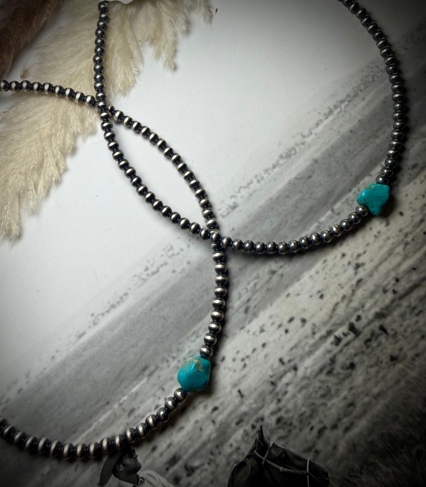 14" 4mm Sterling Pearl & Turquoise Necklace