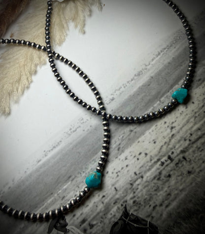 14" 4mm Sterling Pearl & Turquoise Necklace