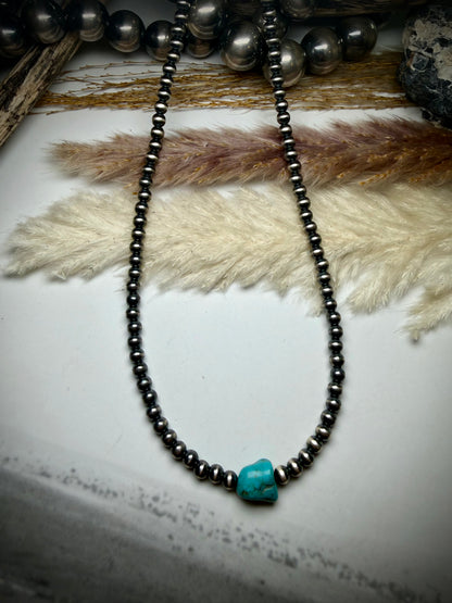 14" 4mm Sterling Pearl & Turquoise Necklace
