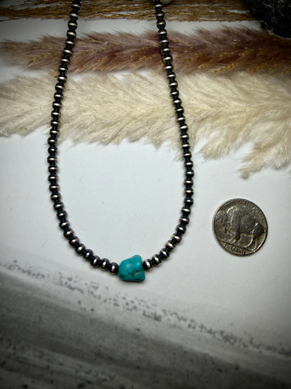 14" 4mm Sterling Pearl & Turquoise Necklace