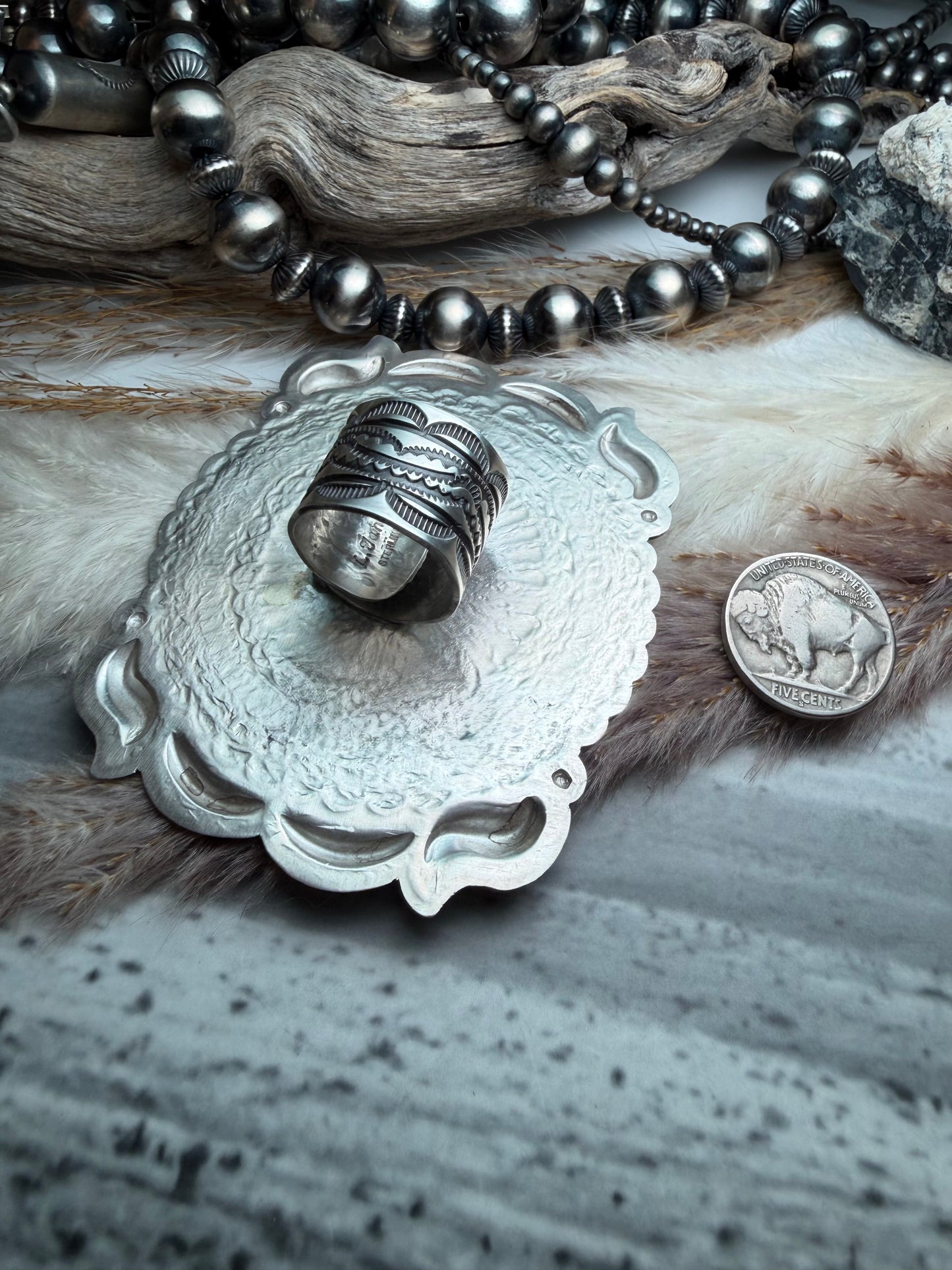 Very Large Leander Tahe Sterling Silver Stamped Rings