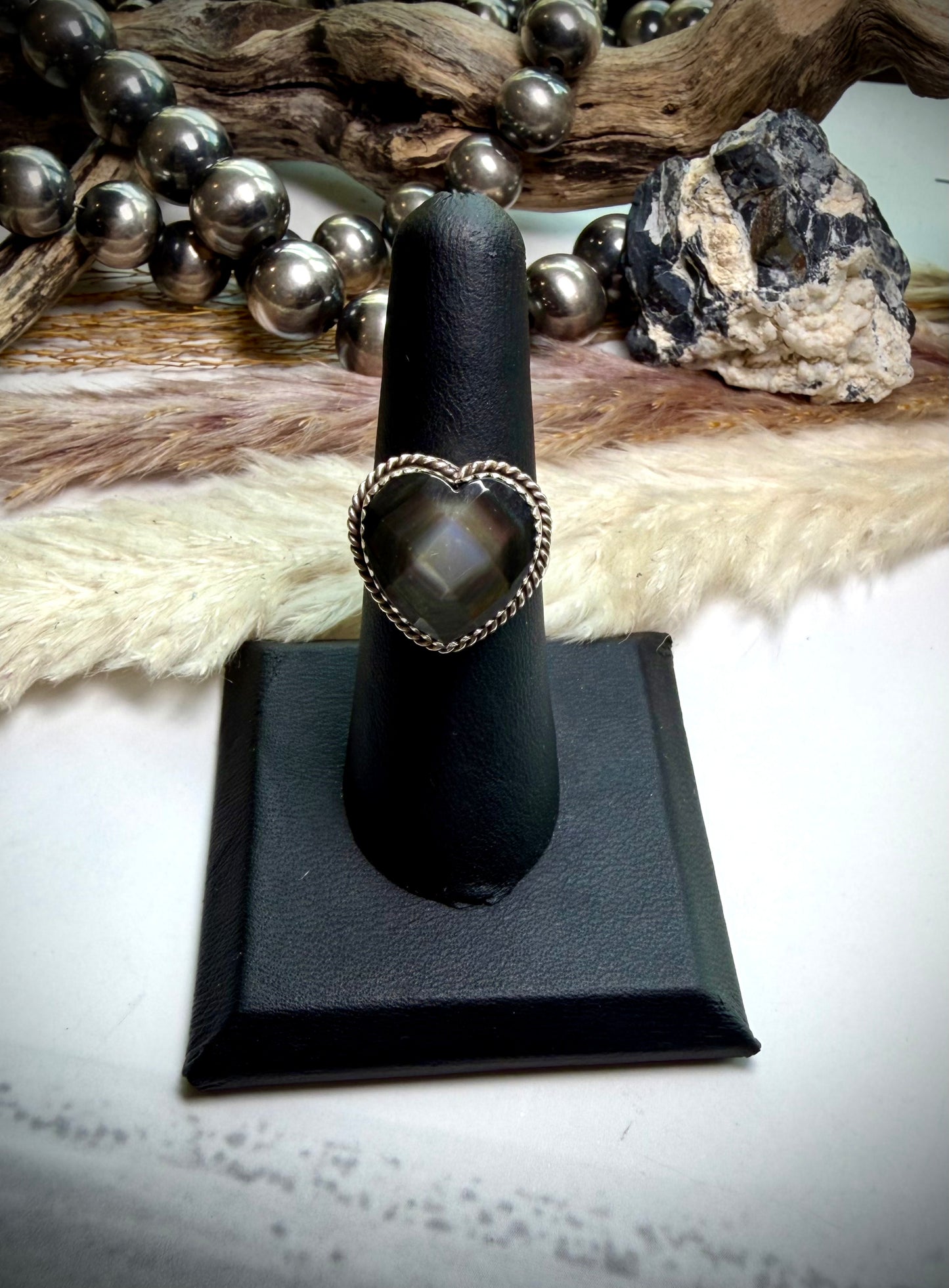 Faceted Abalone Heart Ring- 7