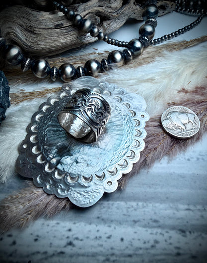 Very Large Leander Tahe Sterling Silver Stamped Rings