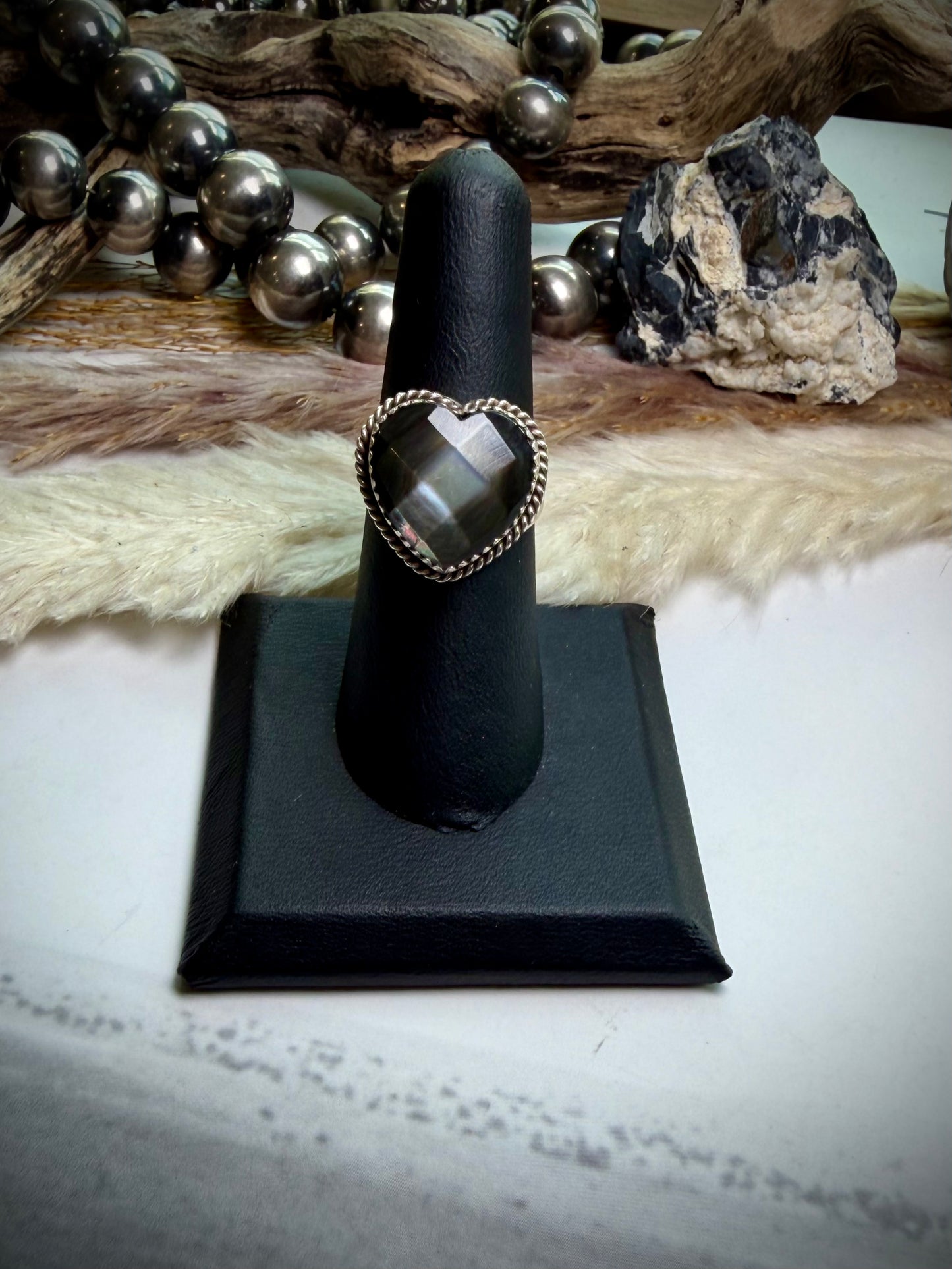 Faceted Abalone Heart Ring- 7