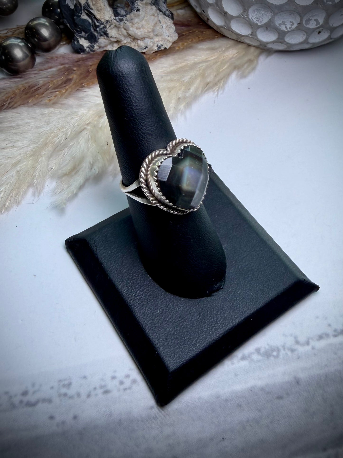Faceted Abalone Heart Ring- 7