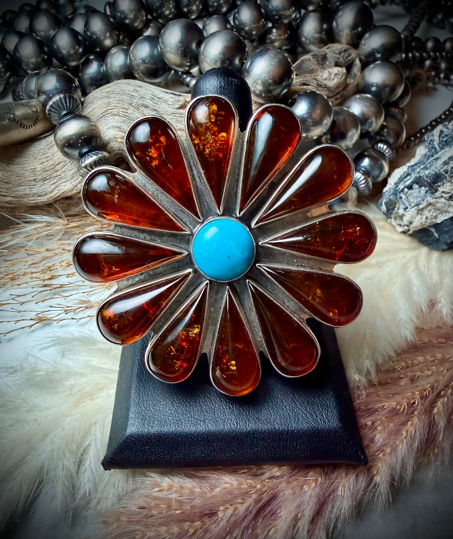 Amber and Sleeping Beauty Cluster Ring