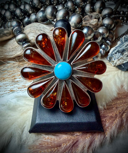 Amber and Sleeping Beauty Cluster Ring