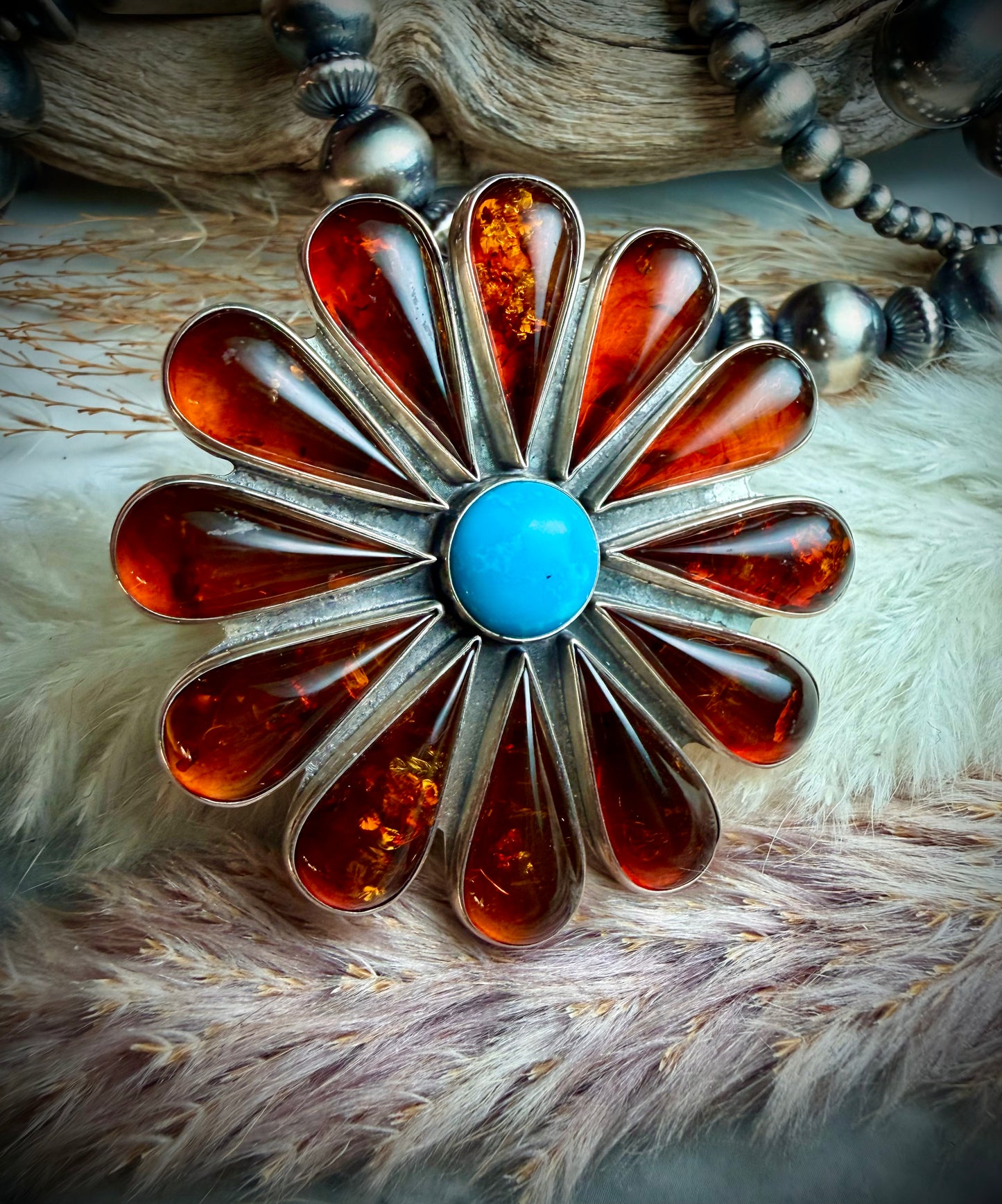 Amber and Sleeping Beauty Cluster Ring