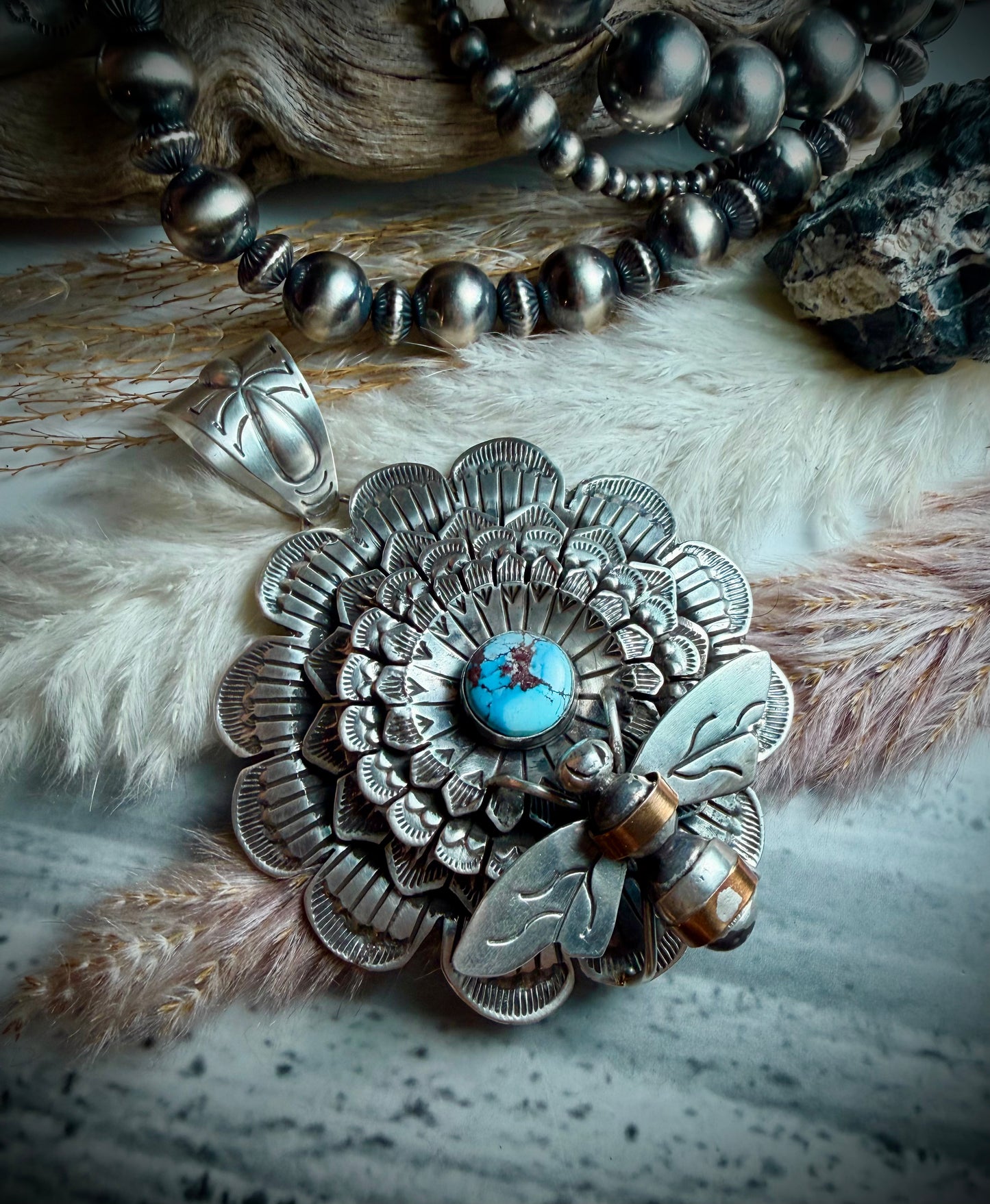 Golden Hills Flower and Bee Pendant
