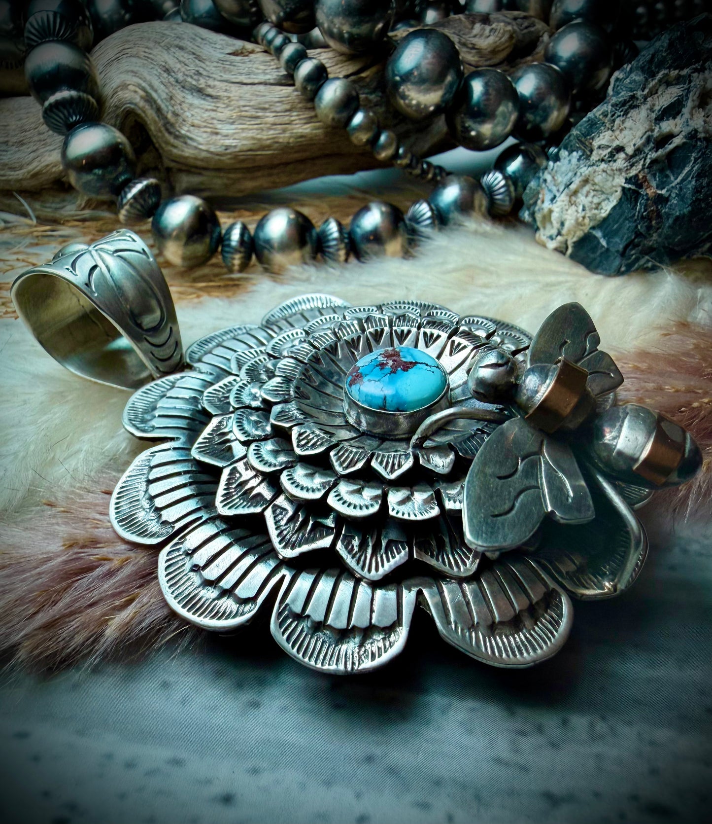 Golden Hills Flower and Bee Pendant