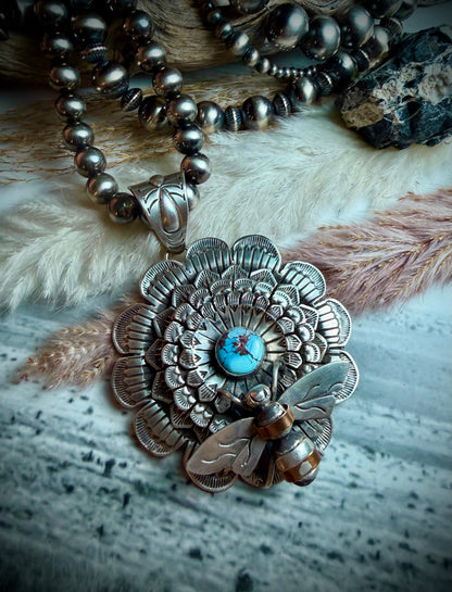 Golden Hills Flower and Bee Pendant