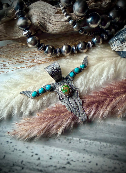 Sonoran Gold and Sleeping Beauty Bull Head Pendant by Leroy James