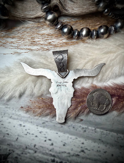 Sonoran Gold and Sleeping Beauty Bull Head Pendant by Leroy James