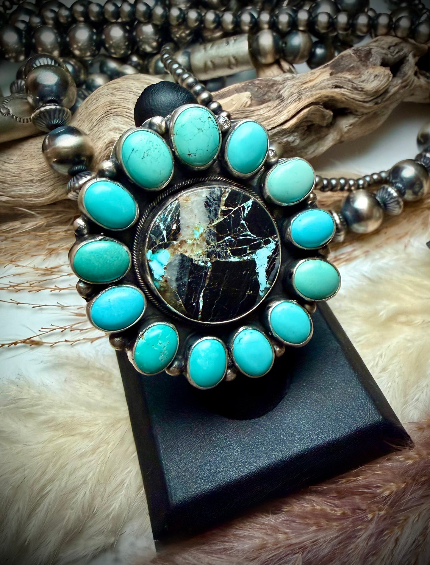 Ella Peter Blackjack and Turquoise Ring (Size 7 1/2)